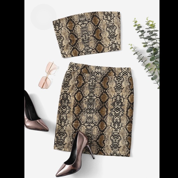 SHEIN Dresses & Skirts - Snake Print Bandeau & Slim Fitted Skirt Set